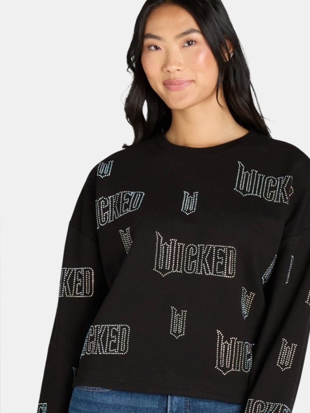 Wicked Women’s Rhinestud Graphic Cropped Sweatshirt, Size Small